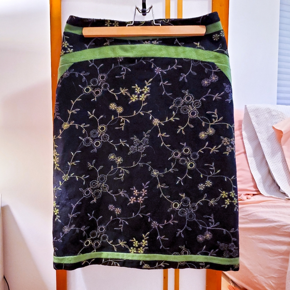 Vintage, Wool, Embroidered, Pencil Skirt